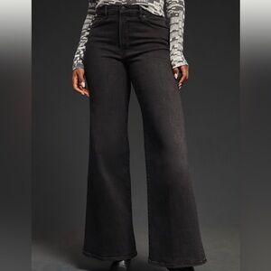 Good American good waist high rise cropped raw hem palazzo jean in black